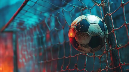 A Worn Soccer Ball in the Net