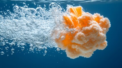 Poster - Vibrant Orange Explosion Underwater with Bubbles
