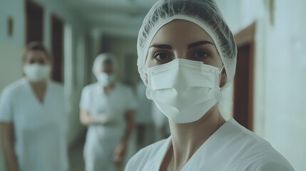 Medical staff wearing masks in a hospital setting, symbolizing dedication and protection in the face of health challenges	