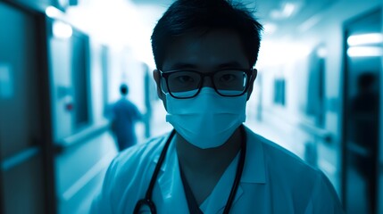 Medical staff wearing masks in a hospital setting, symbolizing dedication and protection in the face of health challenges	