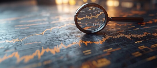 Poster - Image of a magnifying glass over financial charts and data, representing detailed analysis with side empty space for text