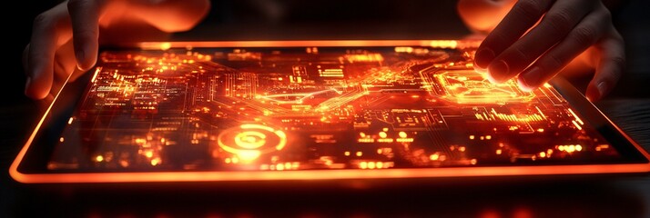 Leinwandbilder - Close-up of hands holding a digital tablet displaying complex financial graphs, charts, and cryptocurrency data, illustrating digital transformation in finance with empty space for text