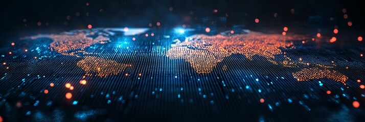 Poster - Strategic financial meeting with diverse professionals using technology to analyze business growth and global investments with empty space for text