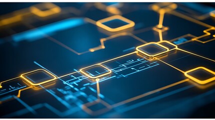 Fototapete - Close-up of a laptop screen showing blockchain networks and cryptocurrency values, illustrating digital finance and technological advancement in modern investments with empty space for text