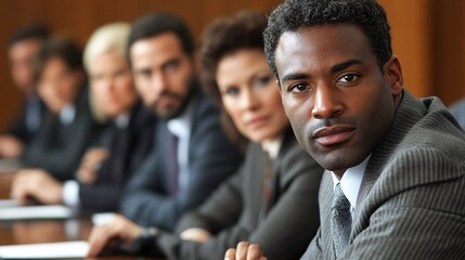 Poster - A team meeting with diverse professionals discussing a financial report, investment strategies, and growth potential in a high-tech boardroom with empty space for text
