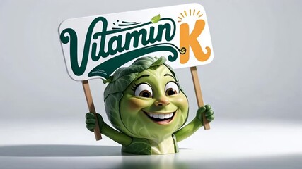 Wall Mural - Cartoon happy character cabbage with sign inscription vitamin K

