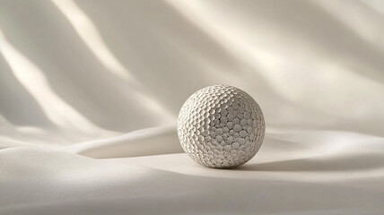 Poster - A close-up of a textured white sphere resting on a soft beige surface in natural light