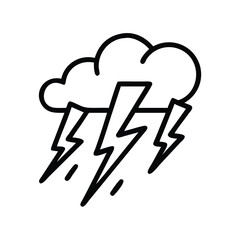 Wall Mural - thunderstorm cloud icon with lightning bolts, black outline icon of a storm cloud with multiple ligh
