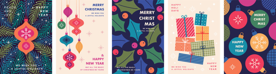 christmas cardsChristmas Minimalist card set - abstract Holidays flyers. Lettering with Christmas and New Year decorative elements. Vector illustration. abstract2