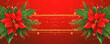 © dargog - Banner festive christmas background with poinsettia and snowflakes on red with copy space