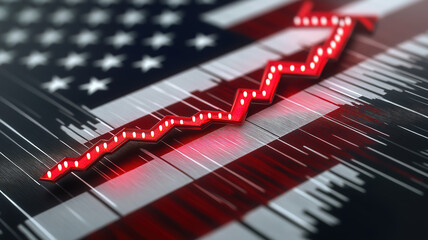 Poster - Analyzing environmental problems in the US economy represented by a decreasing chart and red arrow