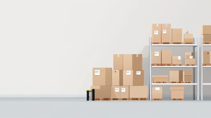 Basement storage room with boxes and racks, blank copy space in the background, flat design illustration