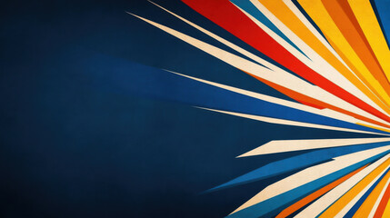 Poster - Vibrant abstract background with colorful rays in blue, orange, and yellow, creating dynamic and energetic feel. Perfect for modern designs and creative projects