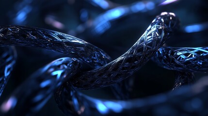 Poster - intricate blue metallic cables intertwined in a dark setting create a mesmerizing abstract pattern a