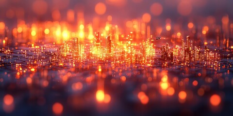 Poster - A Miniature Cityscape Illuminated with Warm Lights and Bokeh Effects