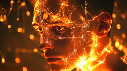 Poster - A digital representation reveals intricate neural connections within the brain, showcasing shimmering synapses and vibrant light patterns, emphasizing cognitive complexity