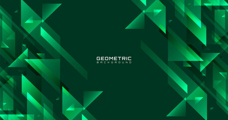 Poster - 3d green abstract background overlap layer on dark space with glowing triangles decoration. modern g