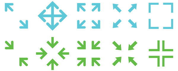 Wall Mural - set of blue full screen and green exit full screen icons. arrow mark icons. vector illustration isol