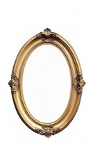 Empty old golden painting oval frame isolated on white background.