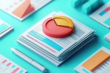 Poster - a vibrant digital representation of reports and charts, featuring colorful pie and bar graphs on a t