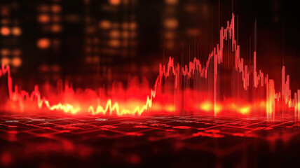 Poster - Crisis in investment and business illustrated by red candlestick background with down financial