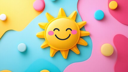 Leinwandbilder - Happy Sunday message with a sun icon on a colorful background, representing weekend vibes