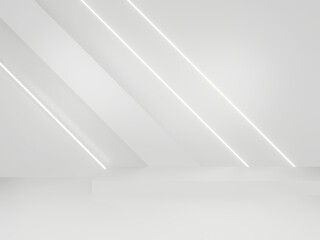 Wall Mural - white room background with neon lights.