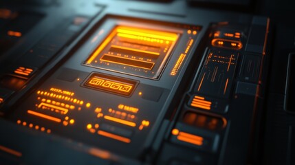 Poster - The locked computer screen emits a soft glow, highlighting intricate designs and glowing icons, suggesting an advanced digital environment during nighttime