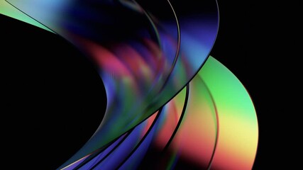 Poster - Abstract background design, movement of curved glass shapes on black background, 4k seamless looping animation, 3d render