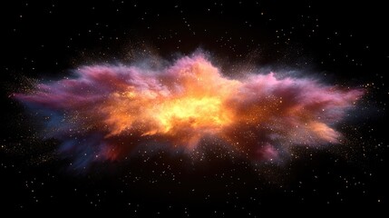 Aufkleber - A stunning explosion of vibrant powder clouds forming a striking display against a deep black backdrop