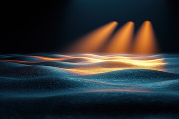 Wavy Abstract Landscape Illuminated by Three Orange Lights