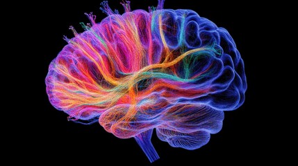 Poster - A colorful representation showcases the intricate network of neurons within a human brain. This stunning visualization highlights the complex connectivity and structure, emphasizing brain function