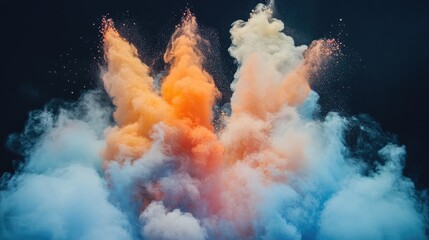 Aufkleber - A stunning explosion of vibrant powder clouds forming a striking display against a deep black backdrop