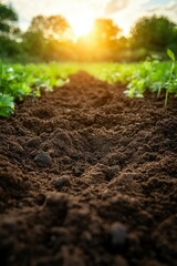 Wall Mural - Close-up View of Rich, Dark Soil in a Garden Bed