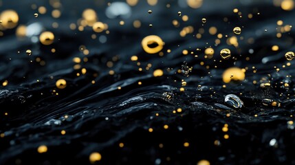 Aufkleber - Black and gold bubbles floating on the water s surface
