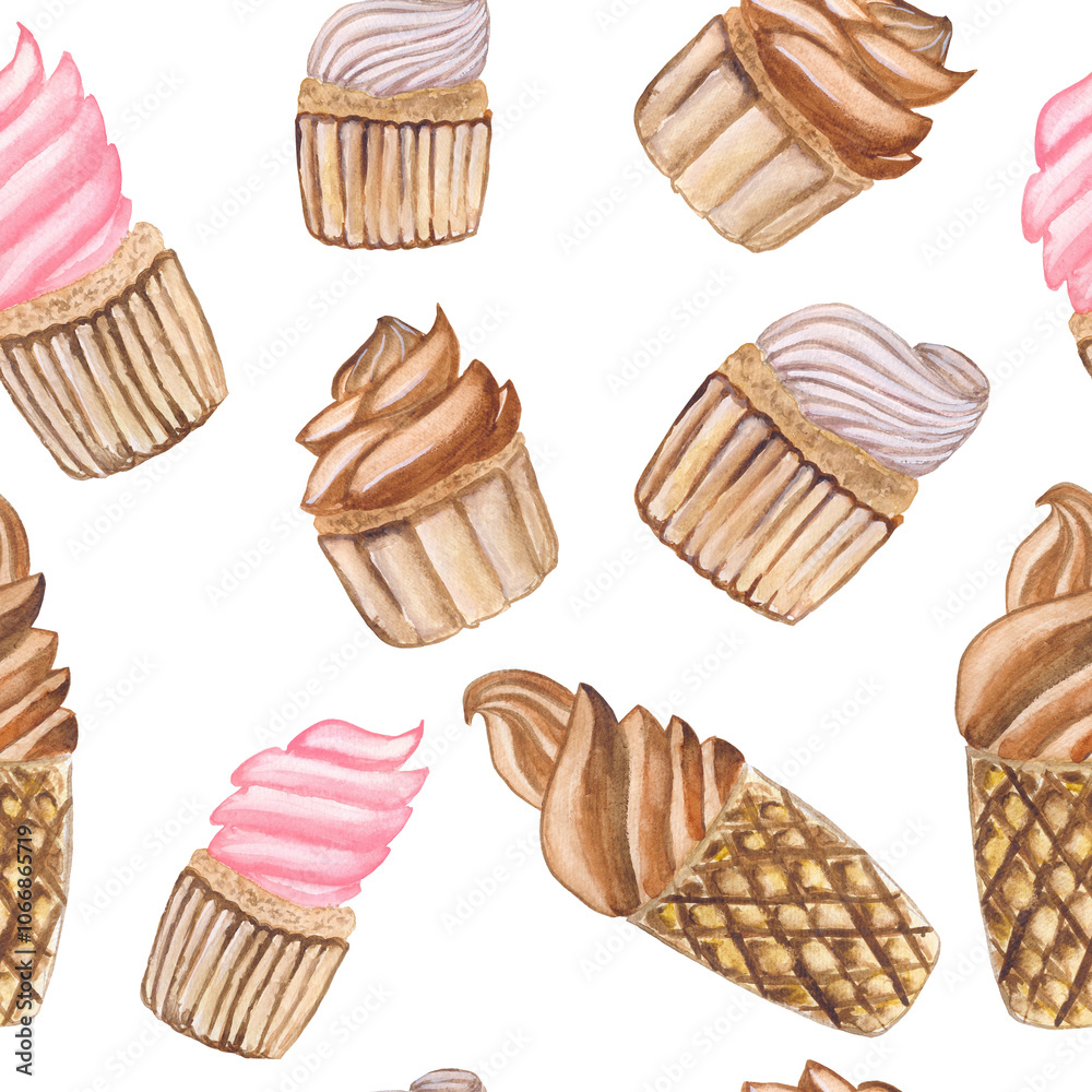 chocolate ice cream in a waffle cup cupcakes with vanilla and ...