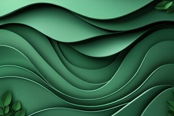 Poster - Abstract Green Wavy Texture with Leaf Details