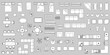 © Volha - Furniture outline top view for plan. Set of isolated linear interior icons. Vector Illustration. Kit of Objects and elements for apartments, living room, bedroom, kitchen, bathroom. Bed, sofa, table