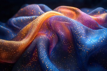 Shimmering Blue and Gold Fabric with a Textured Surface