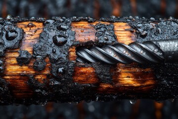 Poster - Drill Bit Embedded in Tar-Coated Wood