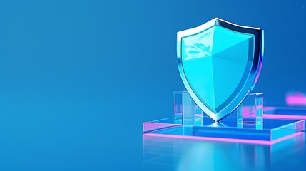 Poster - 3D Cybersecurity Shield Icon on a Colorful Background