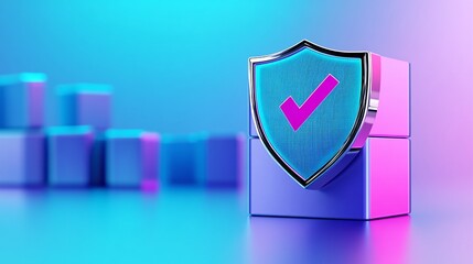 3D Cybersecurity Shield Icon on Colorful Background