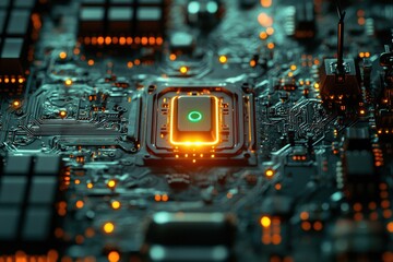 Aufkleber - Glowing Processor Chip on a Circuit Board