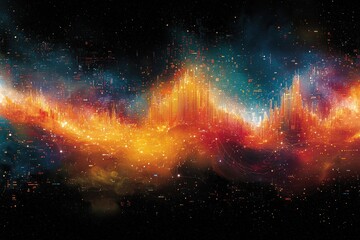 Poster - Abstract Cityscape with Starry Night Sky and Glowing Lines