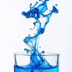 Wall Mural - A vibrant splash of blue liquid emerging from a glass, showcasing dynamic movement and fluidity, perfect for artistic projects.