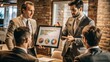 © Normal Desing - Businessmen engage in heated discussion over data insights displayed on a large tablet