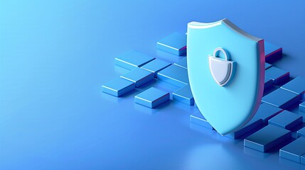 Wall Mural - 3D Shield Icon for Cybersecurity Protection