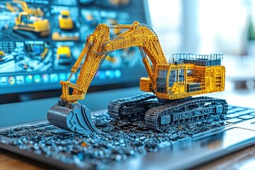 Poster - Yellow Excavator Model on Laptop Keyboard