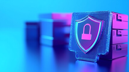 Poster - Cyber Security Icon with Shield and Lock Design