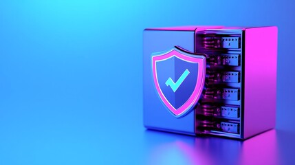 Poster - digital security shield with server technology background
